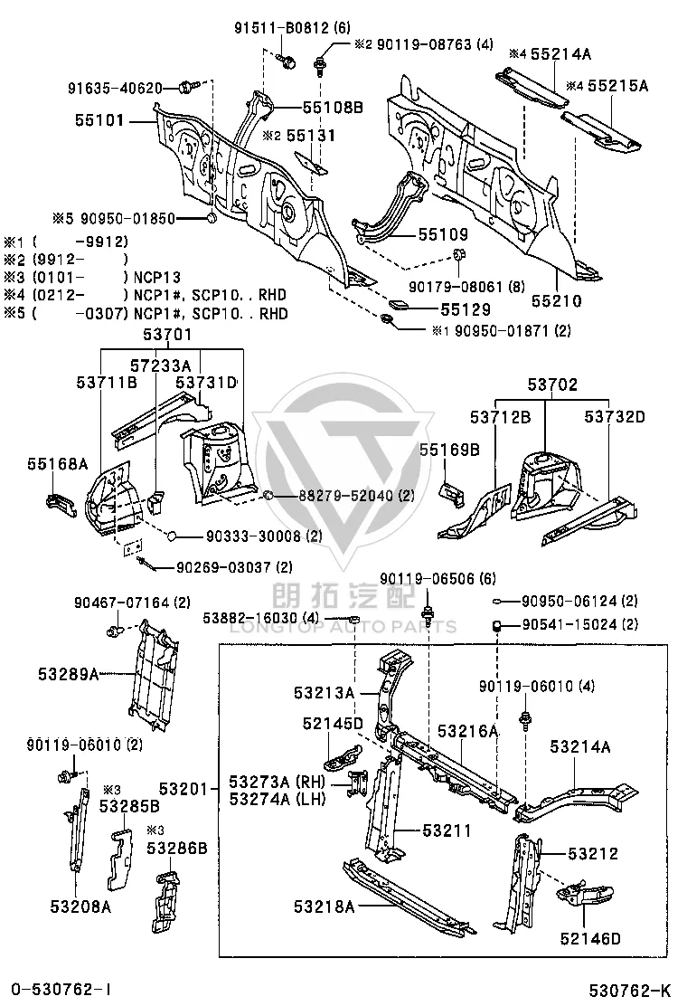 Front Bulkhead Panel Stiffener 55132-52010 for Toyota Yaris