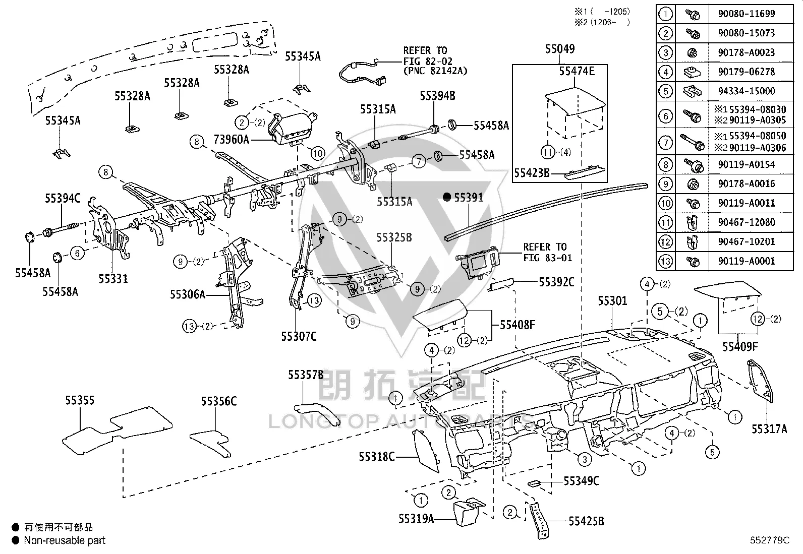 Instrument Panel Trim 55301-08050C0 for Toyota Sienna