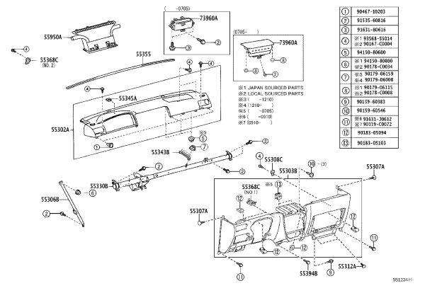 Instrument panel shell (upper) 55302-YK020 for Toyota Corolla
