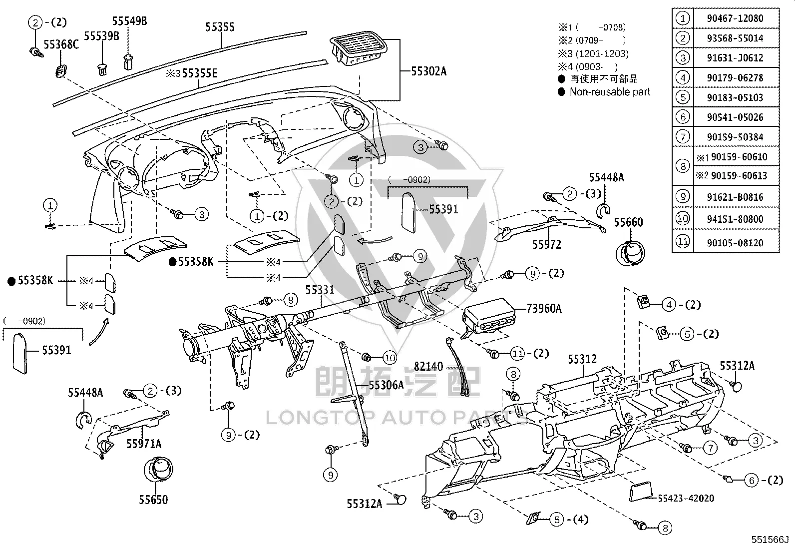 Lower Instrument Panel 55312-42010B1 for Toyota RAV4
