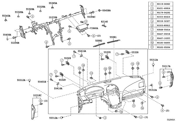 Instrument Panel Shell 55401-33211 for Lexus ES240