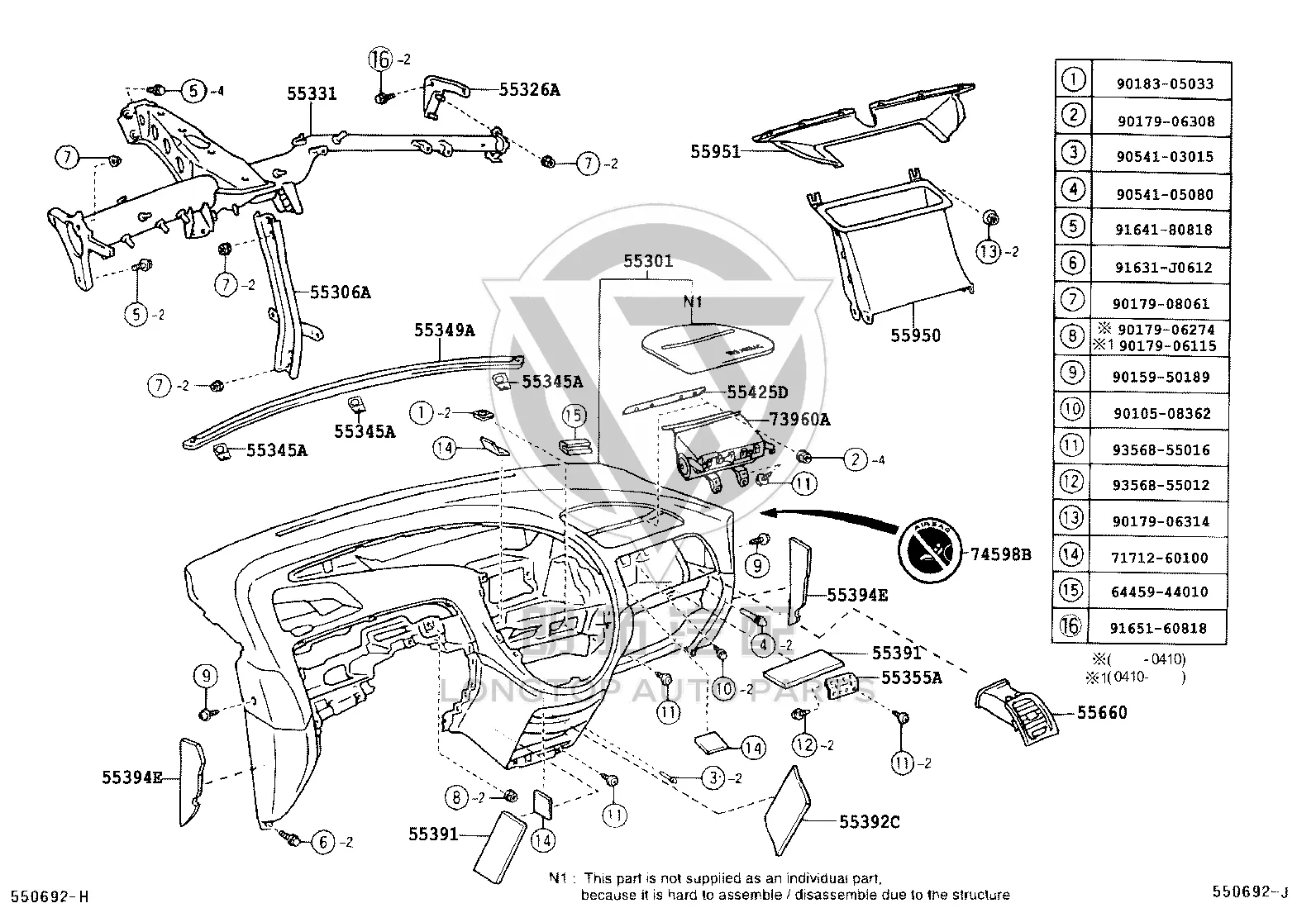 Bolt 90159-50189 for Toyota Dyna