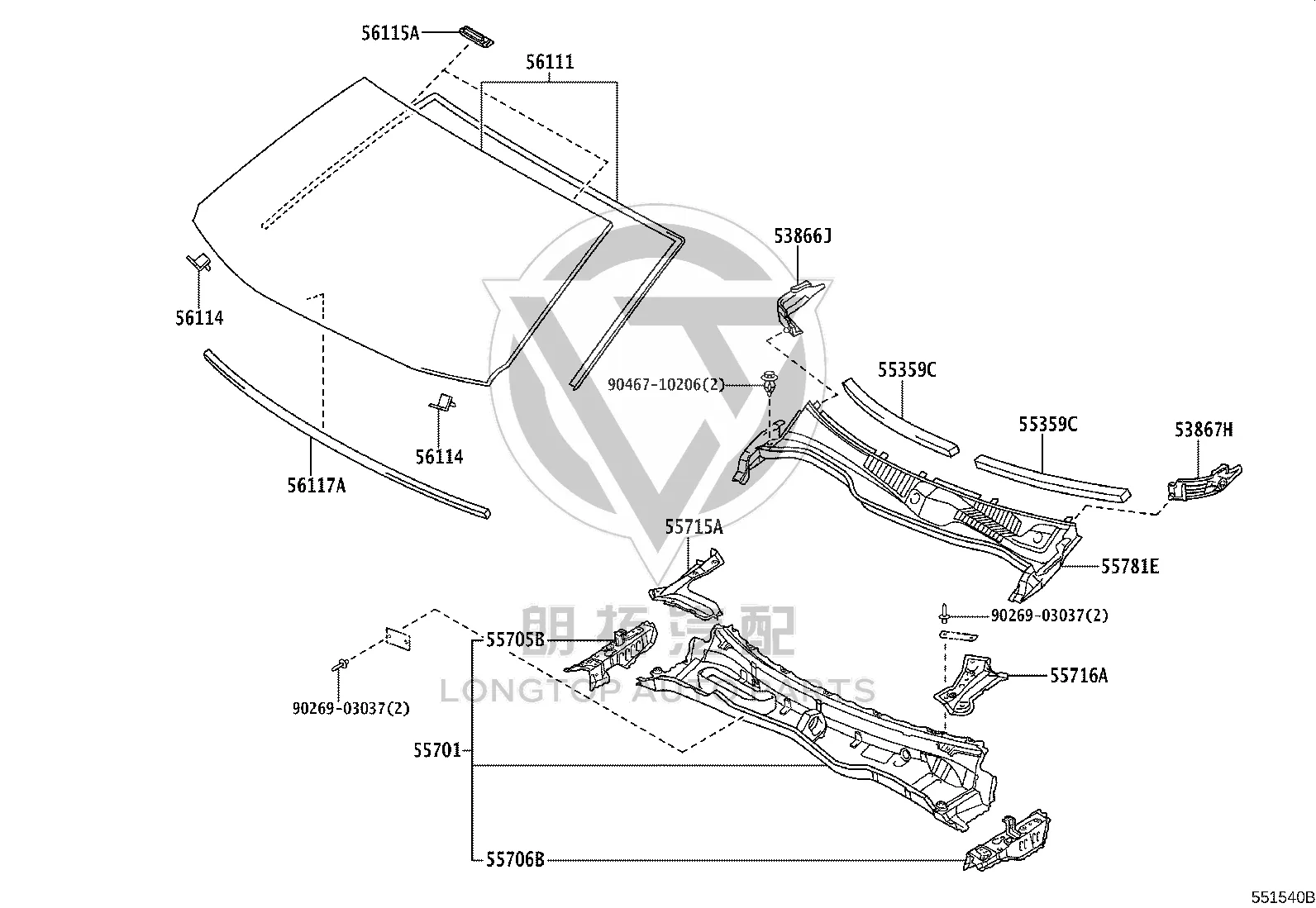 Rear Hood Weatherstrip 55359-0P010 for Toyota Reiz