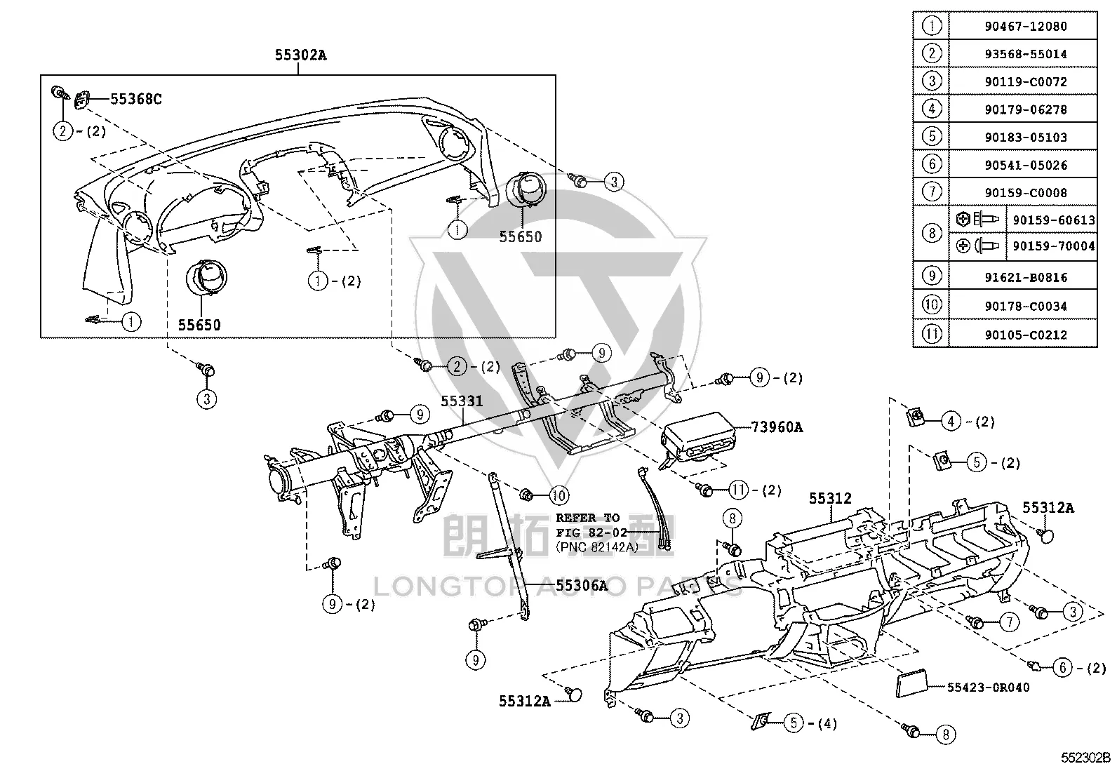Instrument mounting bracket 55368-42010 for Toyota RAV4