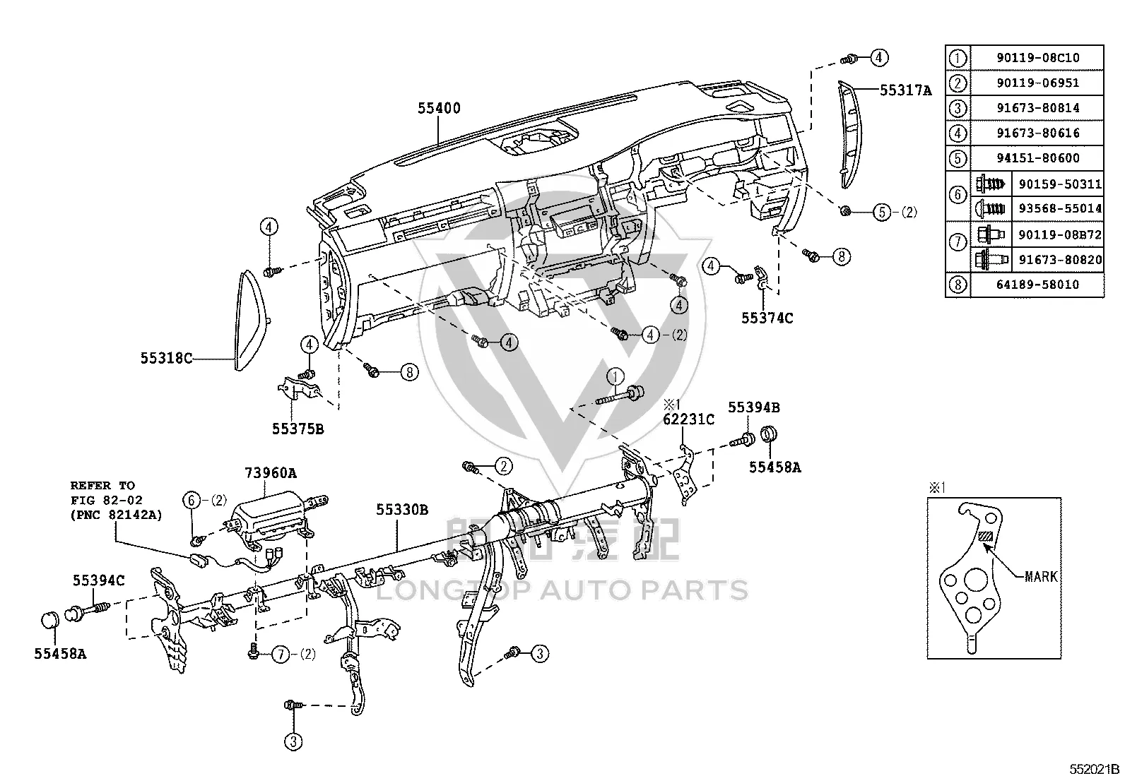 Instrument Panel Shell 55400-60071E2 for Lexus LX450D