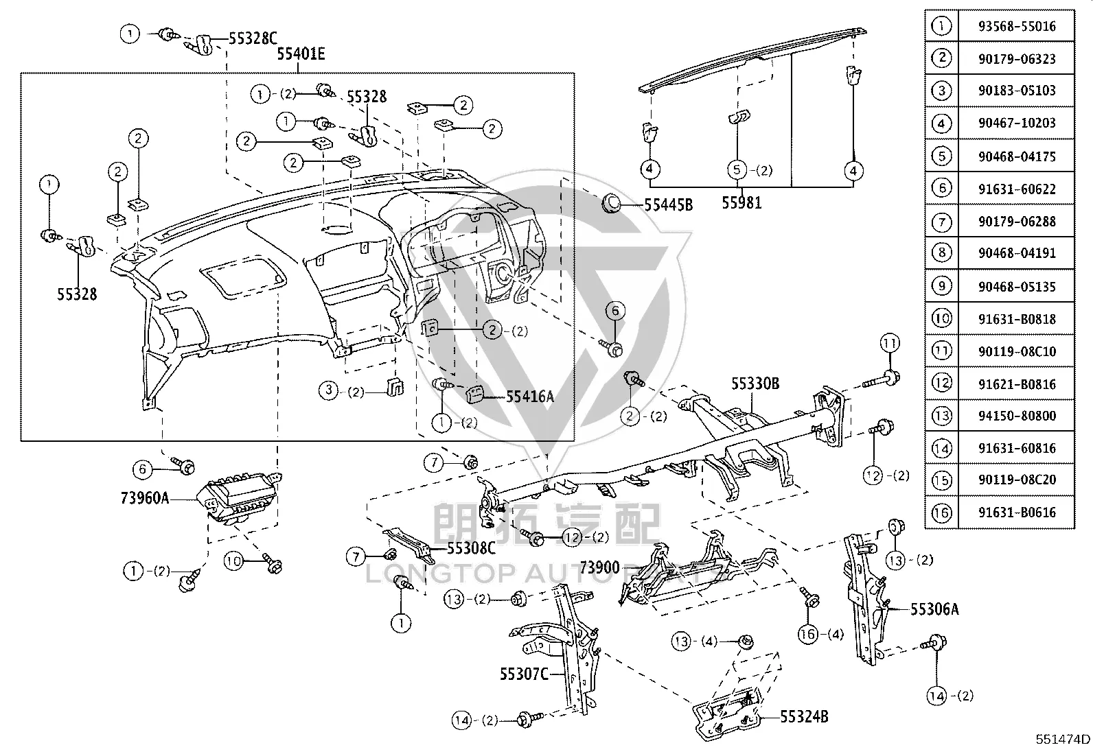 Instrument panel shell 5540148100C0 5540148100 for Lexus RX400H