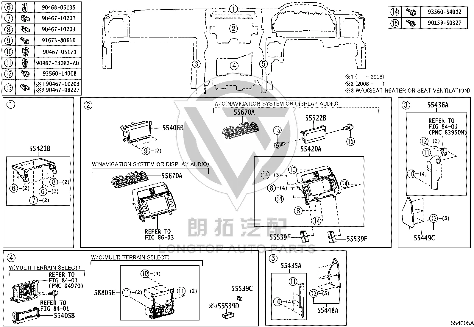 Instrument panel trim (upper right) 55435-60390-E0 for Toyota Land Cruiser Prado