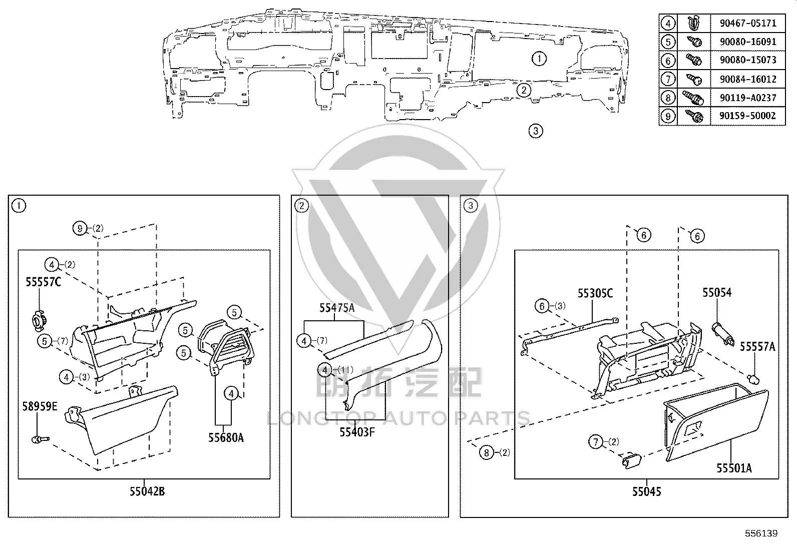 Dashboard Trim Panel Assembly 55403-08020-B0 for Toyota Sienna