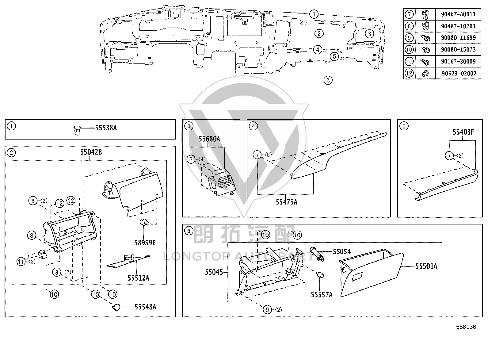 Instrument Panel Trim Panel Sub-Assembly 55403-08020 for Toyota Sienna