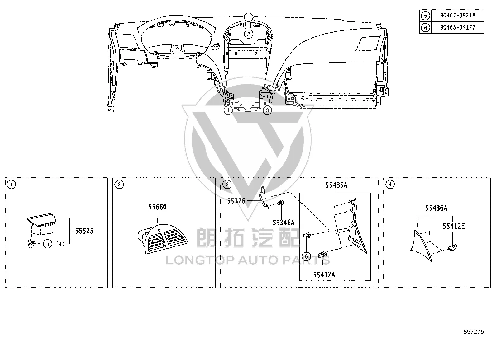 Dashboard Center Air Vent 55660-33200 for Lexus ES