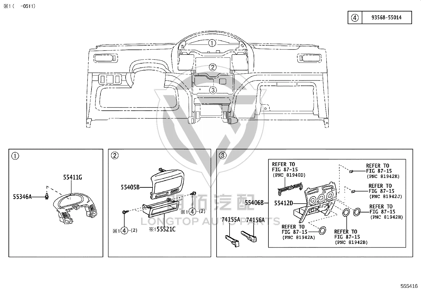 Central Instrument Cluster Trim Panel Sub-Assembly 55405-0D290 for Toyota Vios