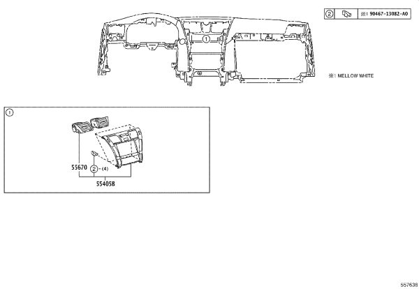 Instrument panel No. 3 air regulator assembly 55670-50070 for Lexus LS460