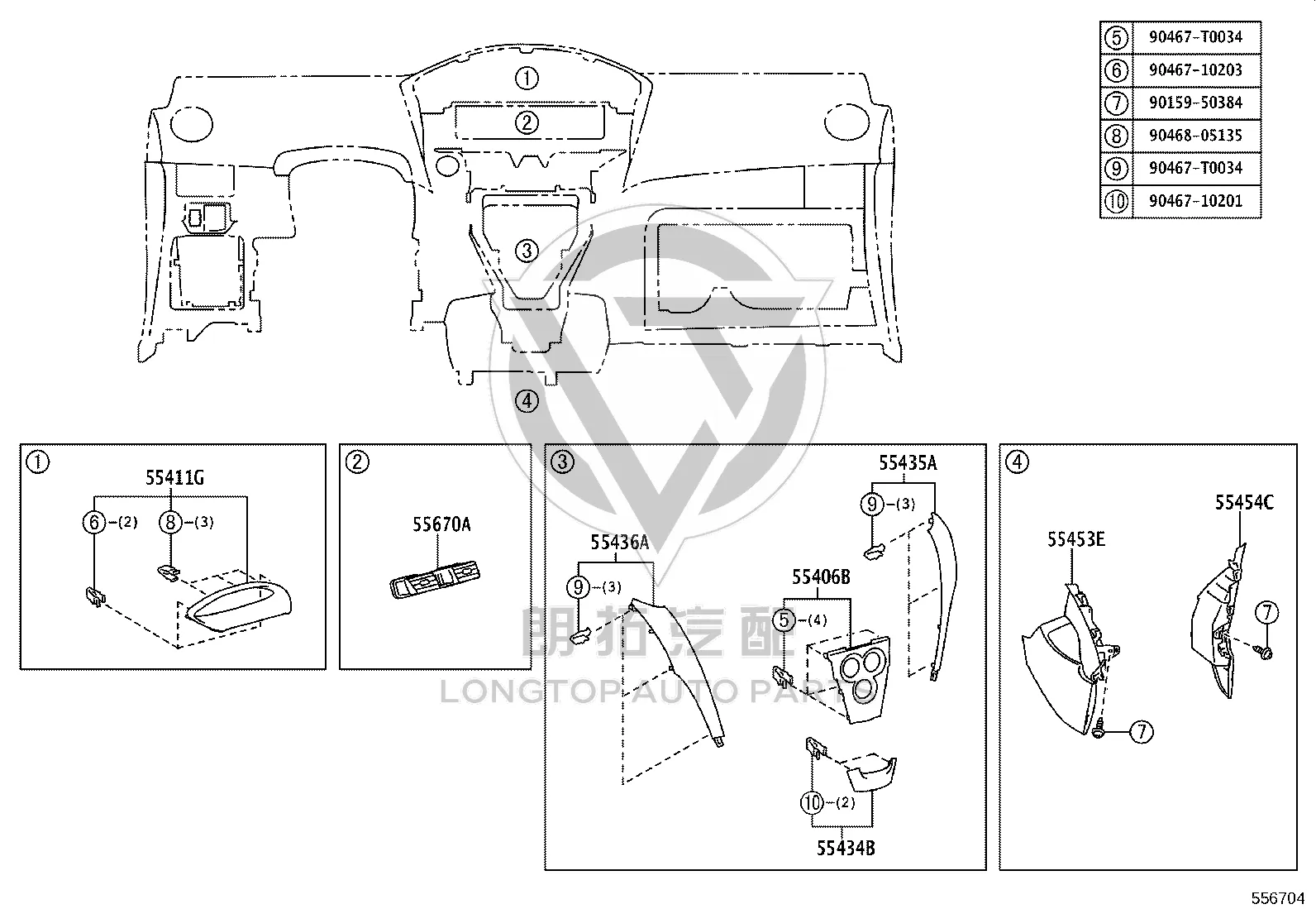 Air conditioning controller trim panel 55406-0D480 for Toyota Vios