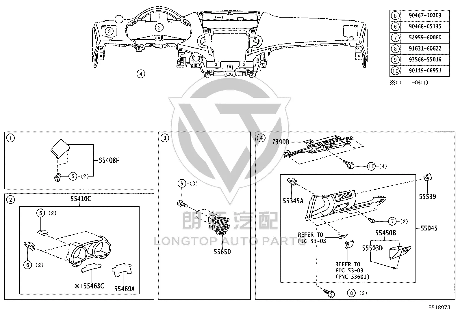 Instrument Cluster Glareshield 55410-48090 for Toyota Highlander