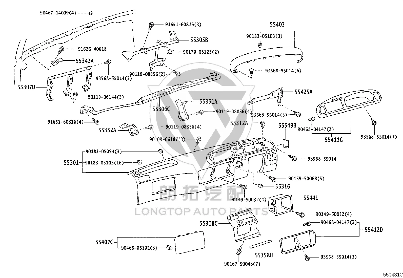 Center Instrument Cluster Trim Panel 55412-36022 for Toyota Coaster