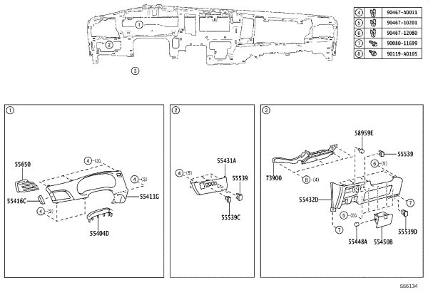 Center Console Front Panel 55432-08020 for Toyota Sienna