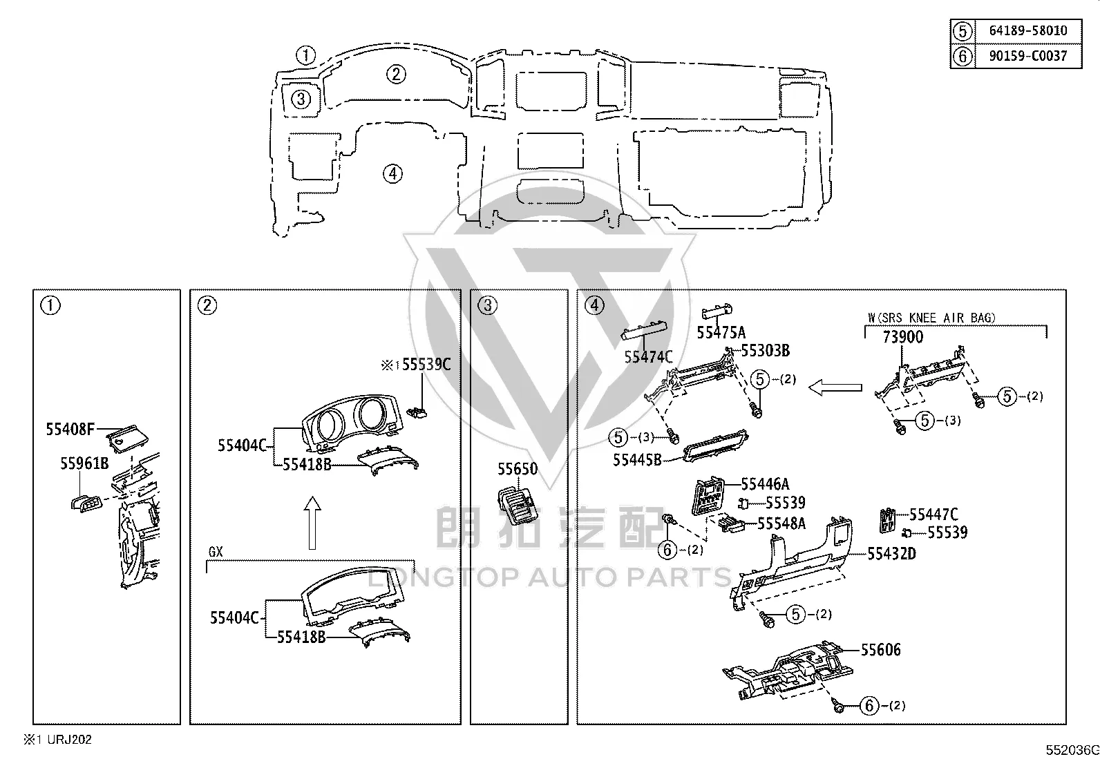 Center Console Front Panel 55432-60432A1 for Toyota Land Cruiser