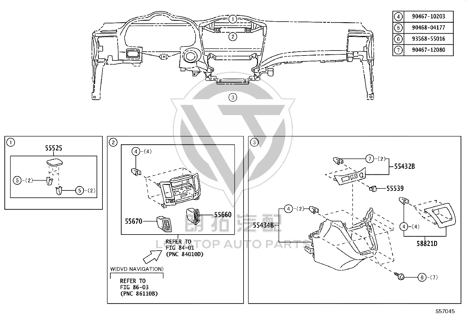 Front Center Console Trim Panel 55434-48050 for Toyota Harrier