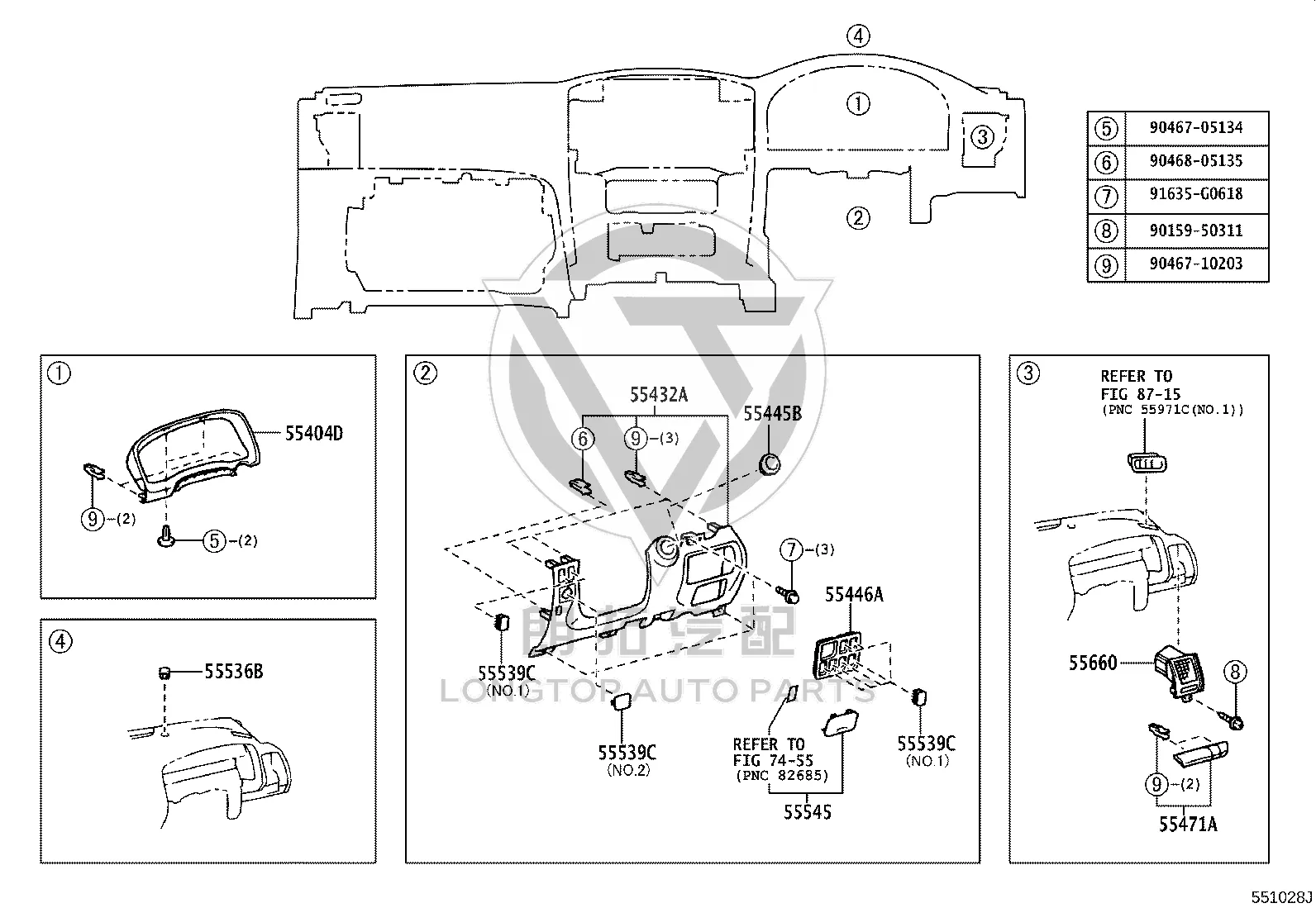 Instrument Panel Trim 55445-60100 for Toyota Land Cruiser Prado