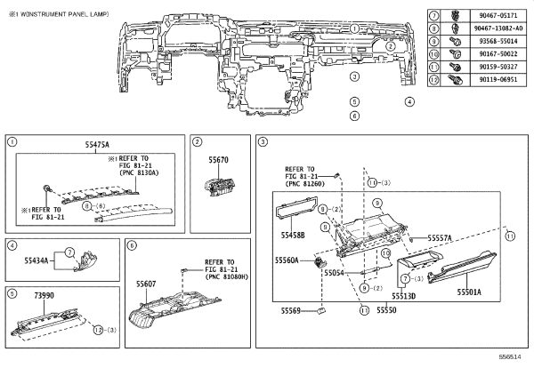 Instrument Panel Guard Lower Left 55607-33160 for Lexus ES350