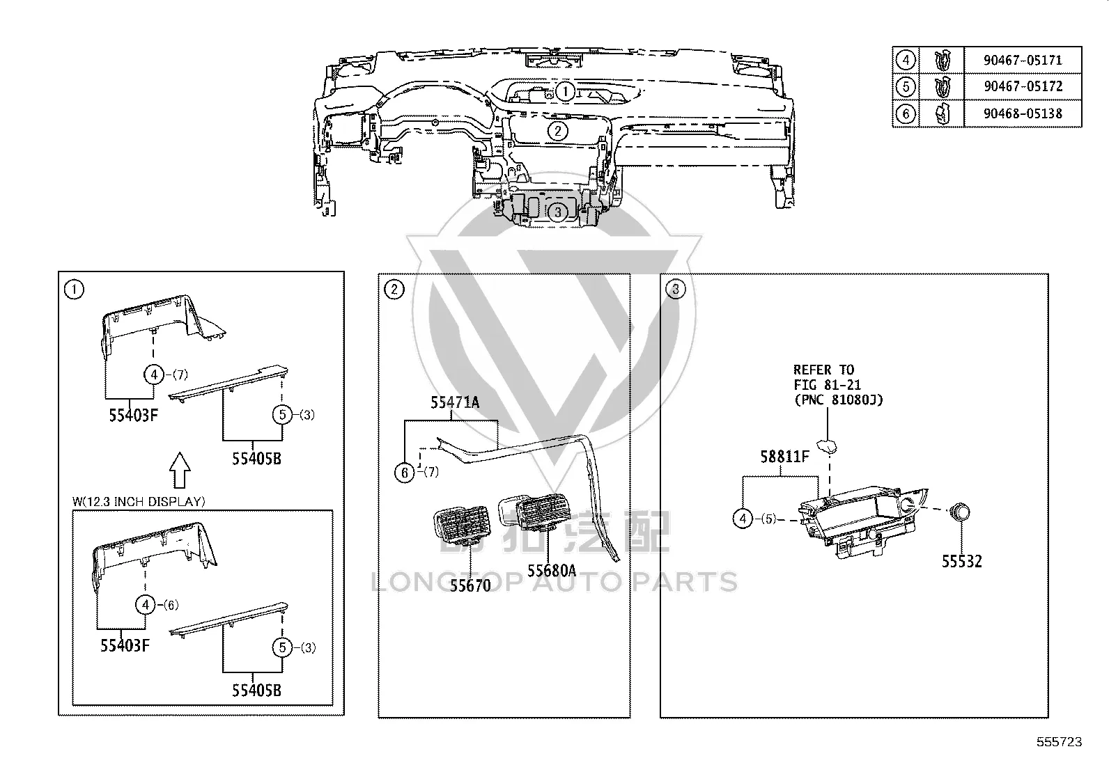 Instrument Panel Center Vent 55670-48130 for Lexus RX Series