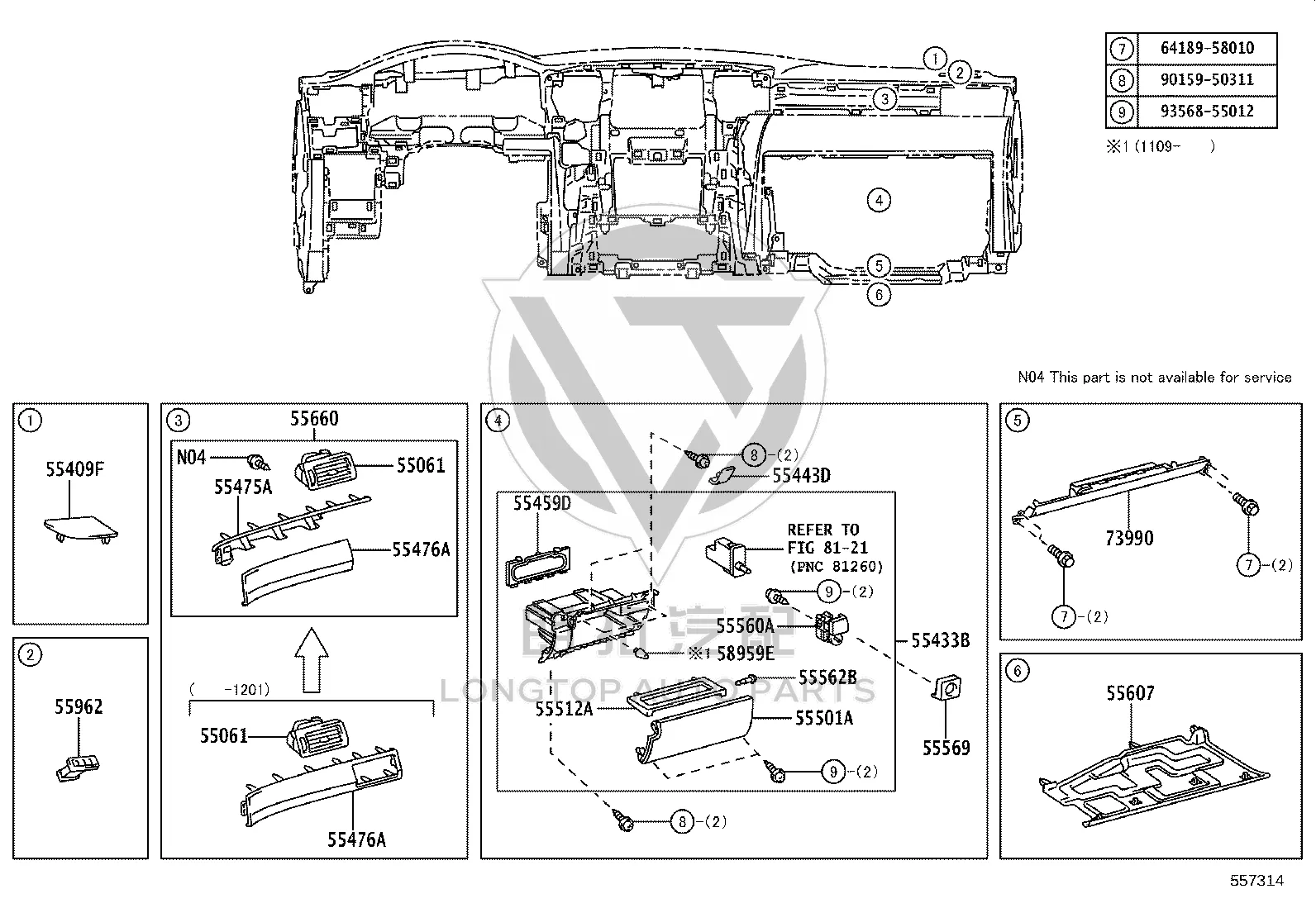 Instrument Panel Trim (Right) 55475-60150 for Lexus LX570