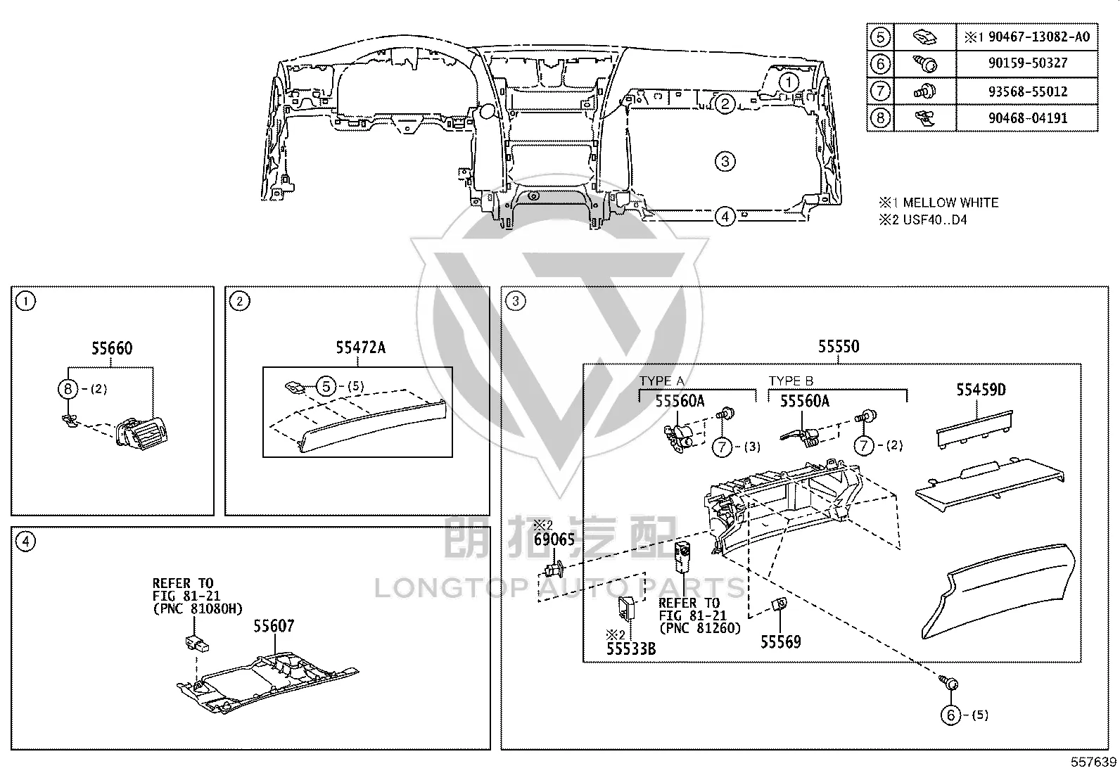 Instrument Panel Glove Box 55550-50200-A0 for Lexus LS460