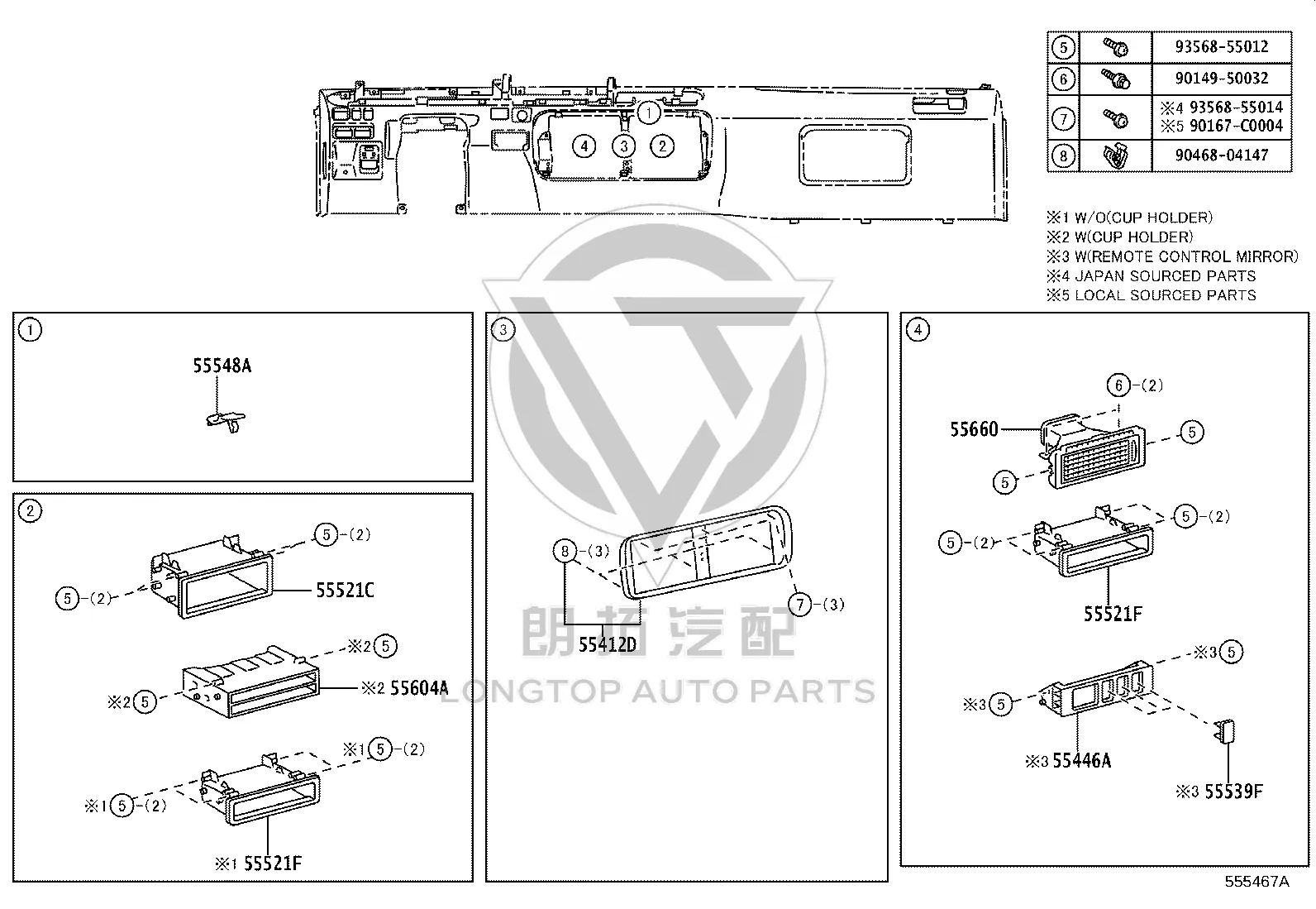 Dashboard Cup Holder Sub-Assembly 55604-36030 for Toyota Coaster