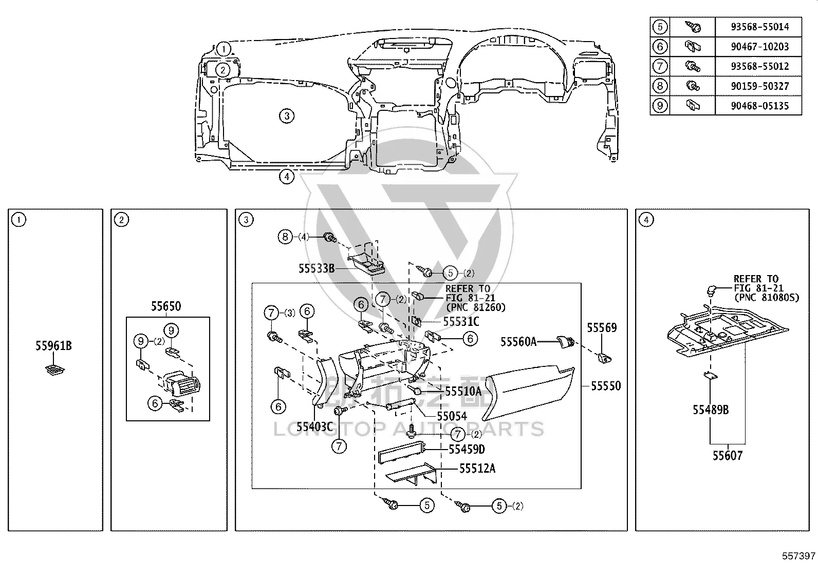 Instrument Panel Lower Cover 55607-48180 for Lexus RX270