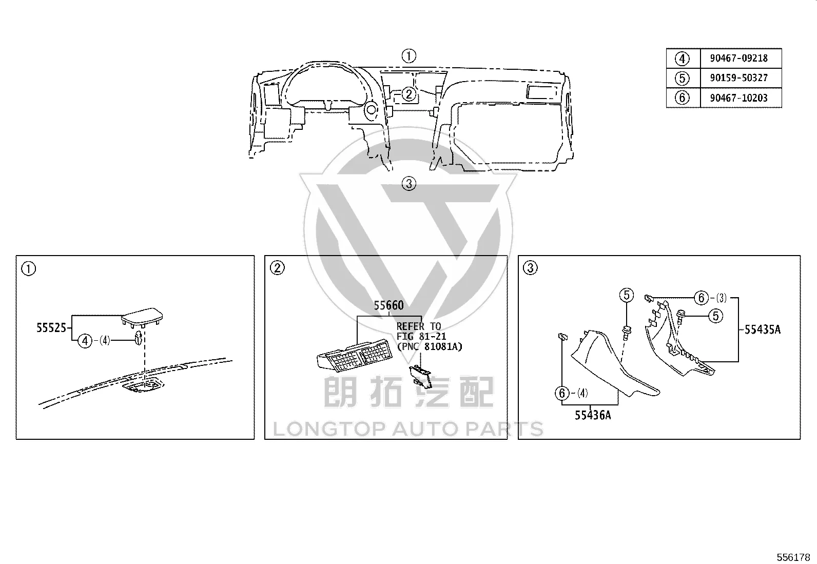 Dashboard Center Air Vent 55660-30411 for Lexus GS30