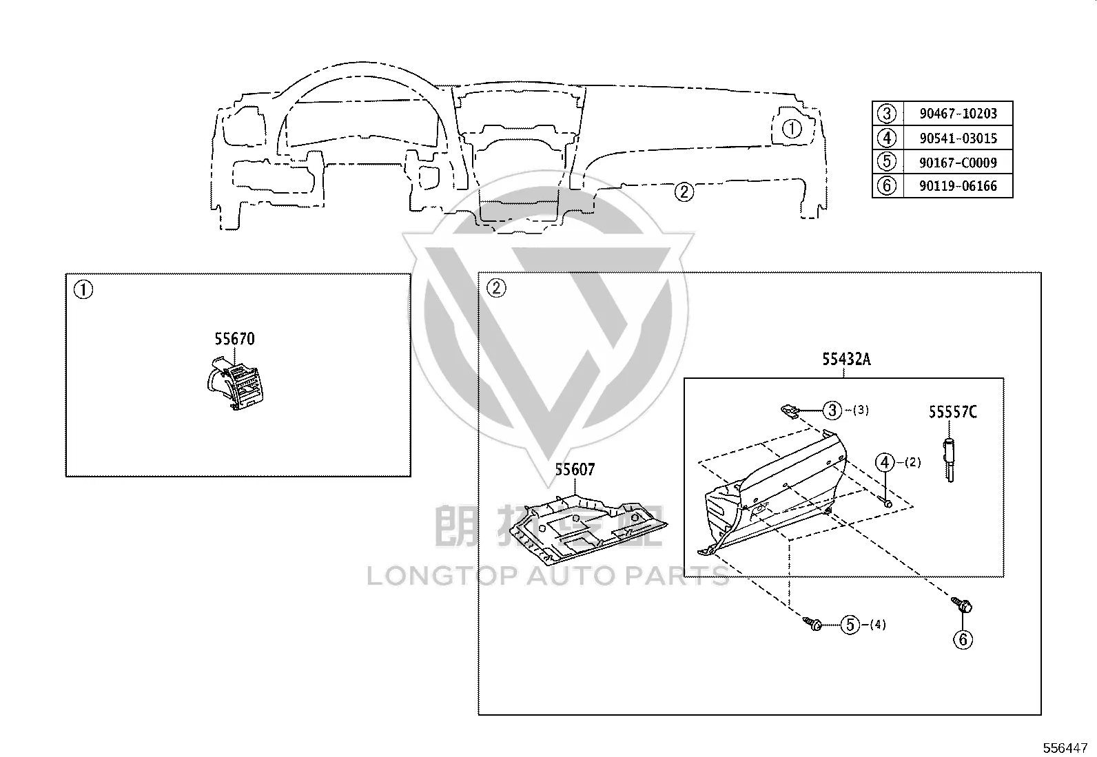 Dashboard Air Vent Right 55670-06180E0 for Toyota Camry