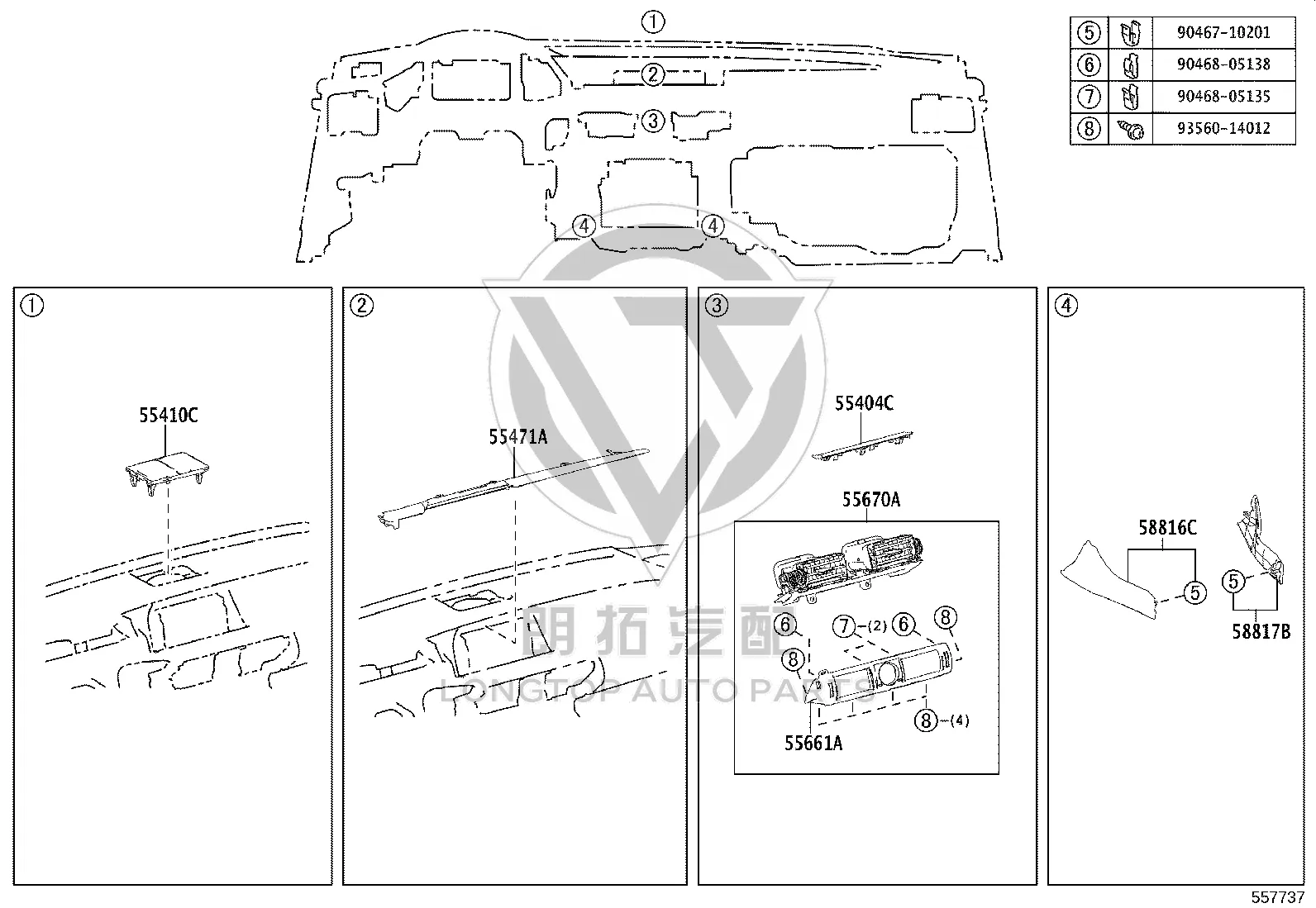 Dashboard Center Air Vent 55670-53180-C0 for Lexus IS