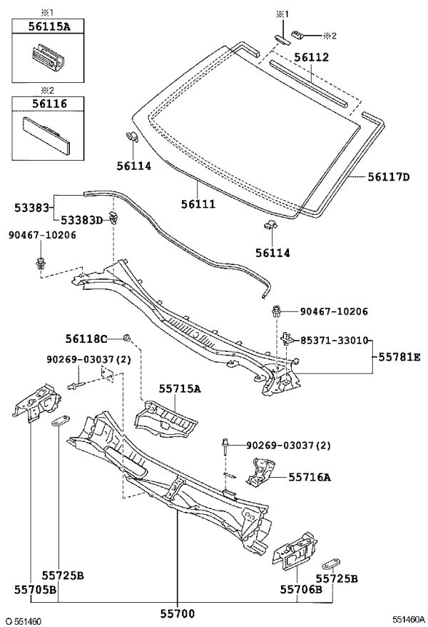 Windshield 2 stop 56118-30080 for Toyota Crown