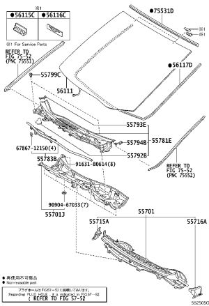 Front Windshield Trim Strip (Upper) 75531-58011 for Toyota Alphard