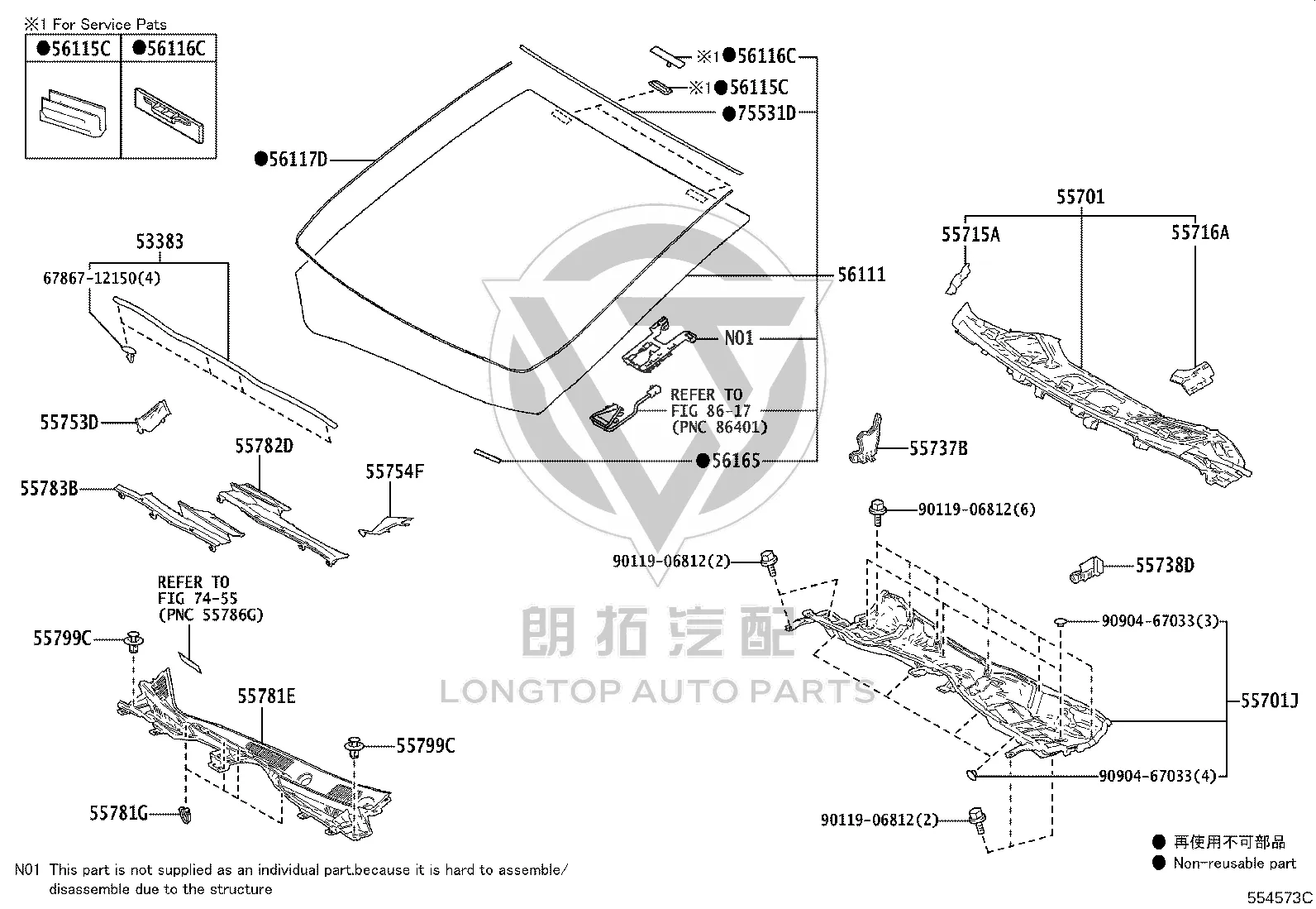 Front windscreen 56101-58830 for Lexus LM350