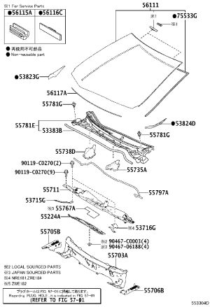 Front Windshield Rainwater Grille 55708-02700 for Toyota Levin