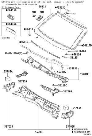 Front windshield 56101-30977 for Lexus GS Series