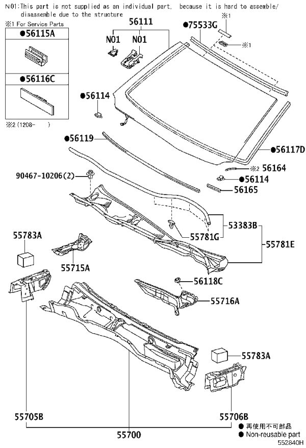Front windscreen 56101-30928 for Lexus GS Series