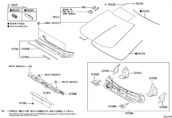 Front Windshield 56101-46908 for Lexus RZ450E