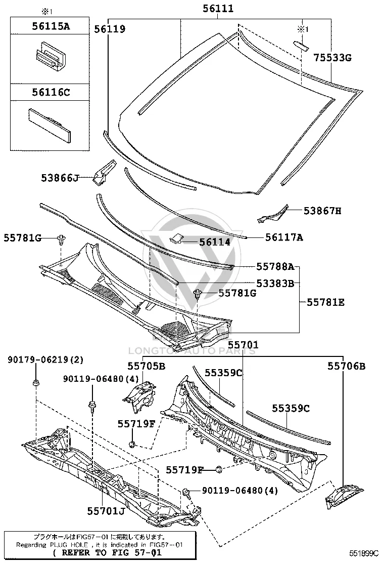 Lower Front Windshield Weatherstrip 56117-48060 for Toyota Highlander