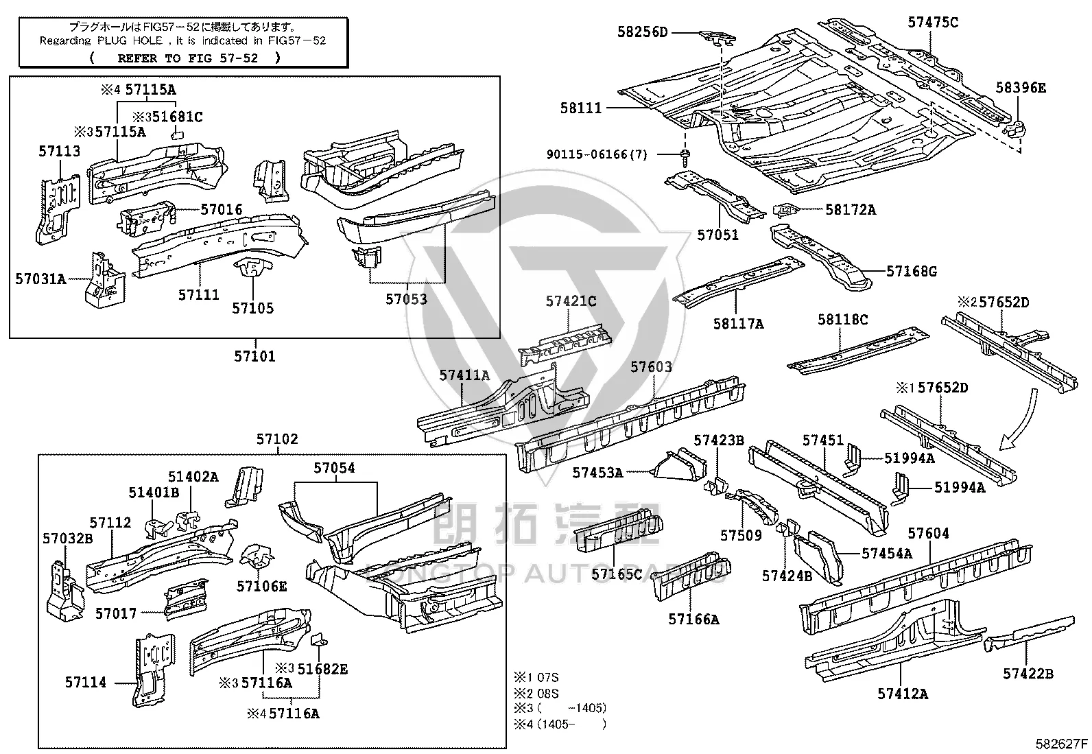 Front Side Member Assembly Left 57102-28762 for Toyota Previa