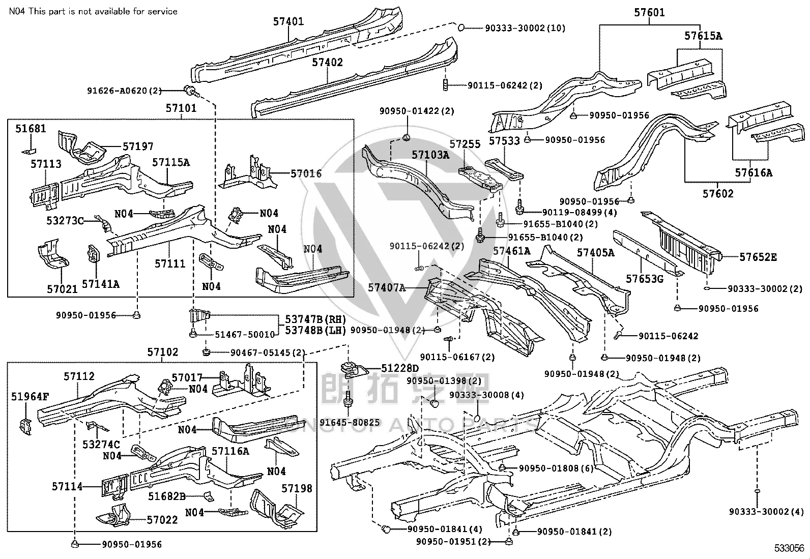 Front side member assembly (left) 57102-50140 for Toyota Celsior
