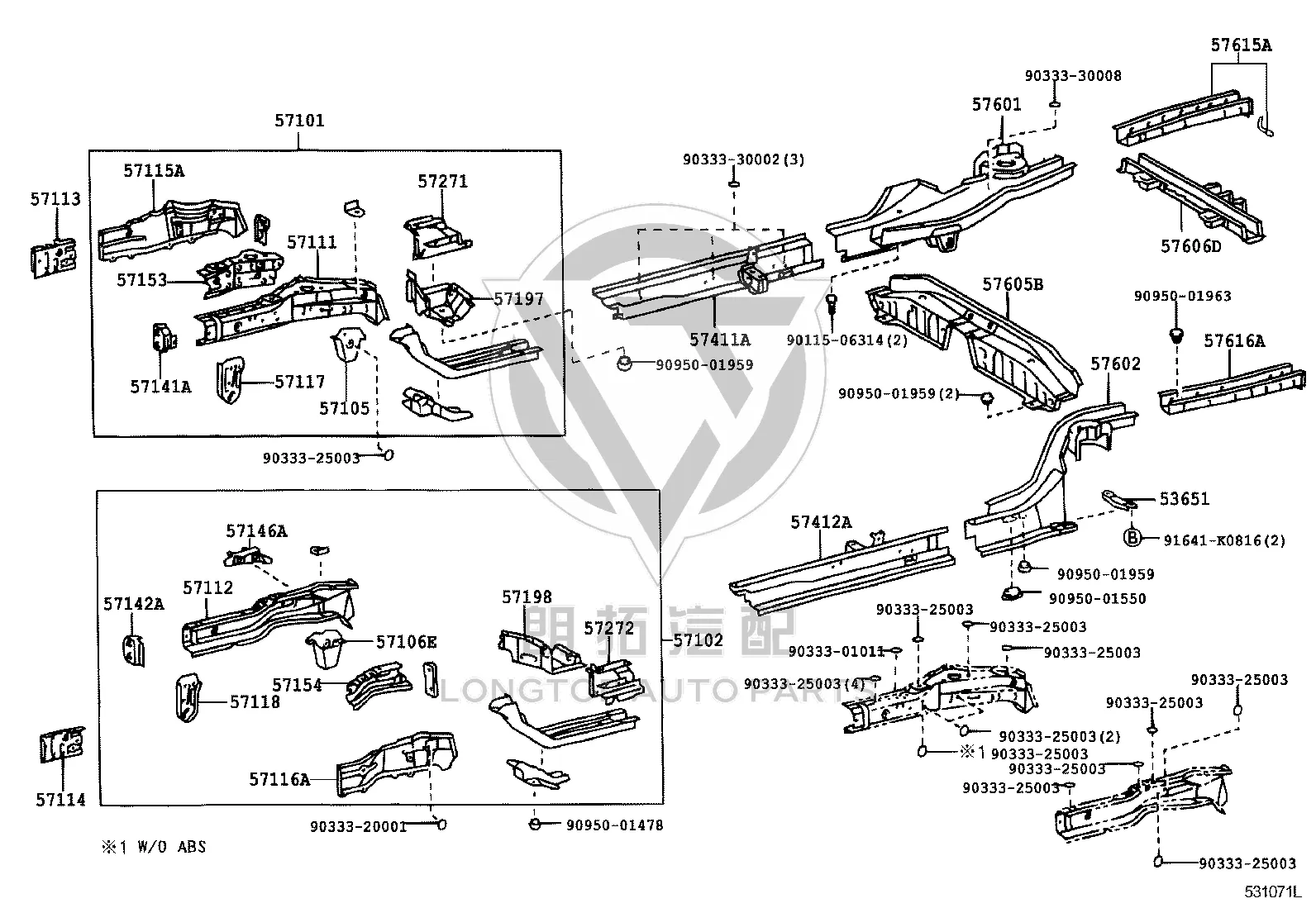 Right Rear Frame Side Member 57601-1A480 for Toyota Corolla