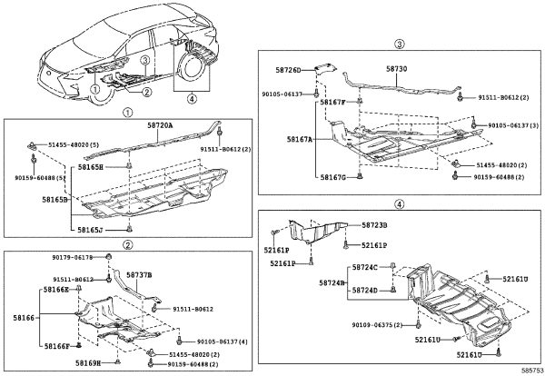 Chassis Under Guard Rear 58724-48060 for Lexus RX Series