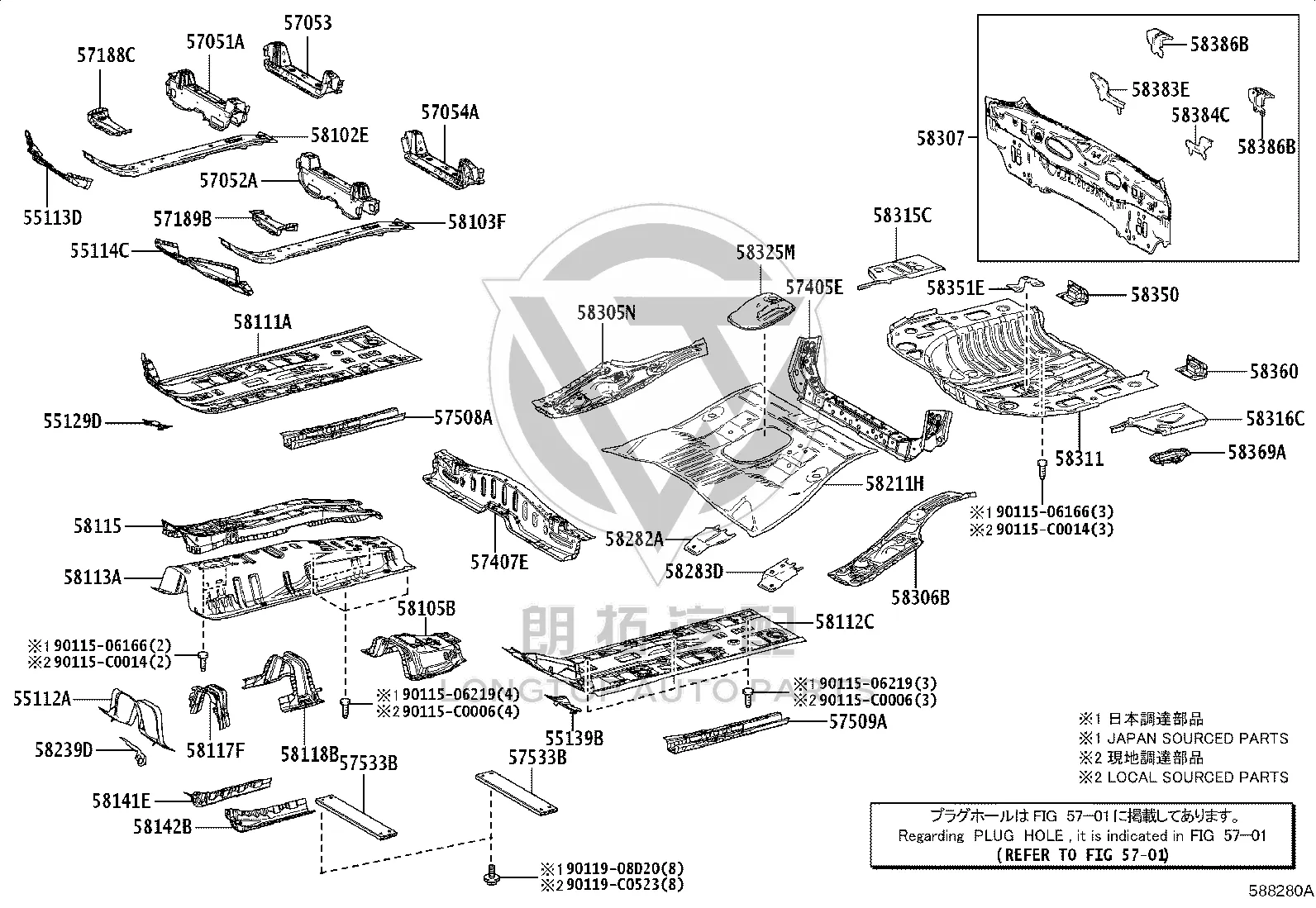 Rear panel 58307-0A060 for Toyota Corolla