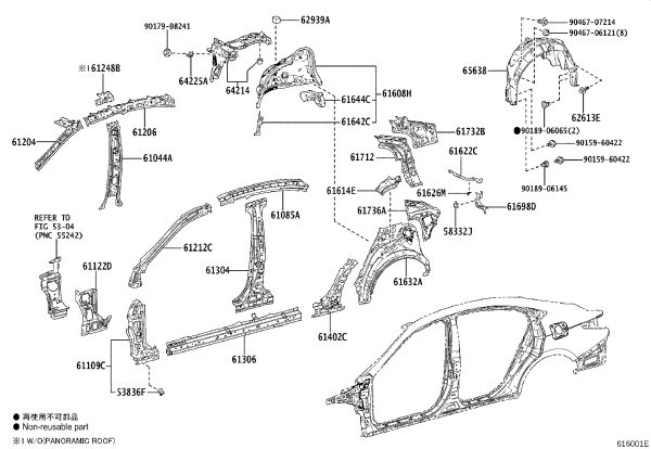 Left Rear Roof Inner Side Panel 61736-33130 for Lexus ES350