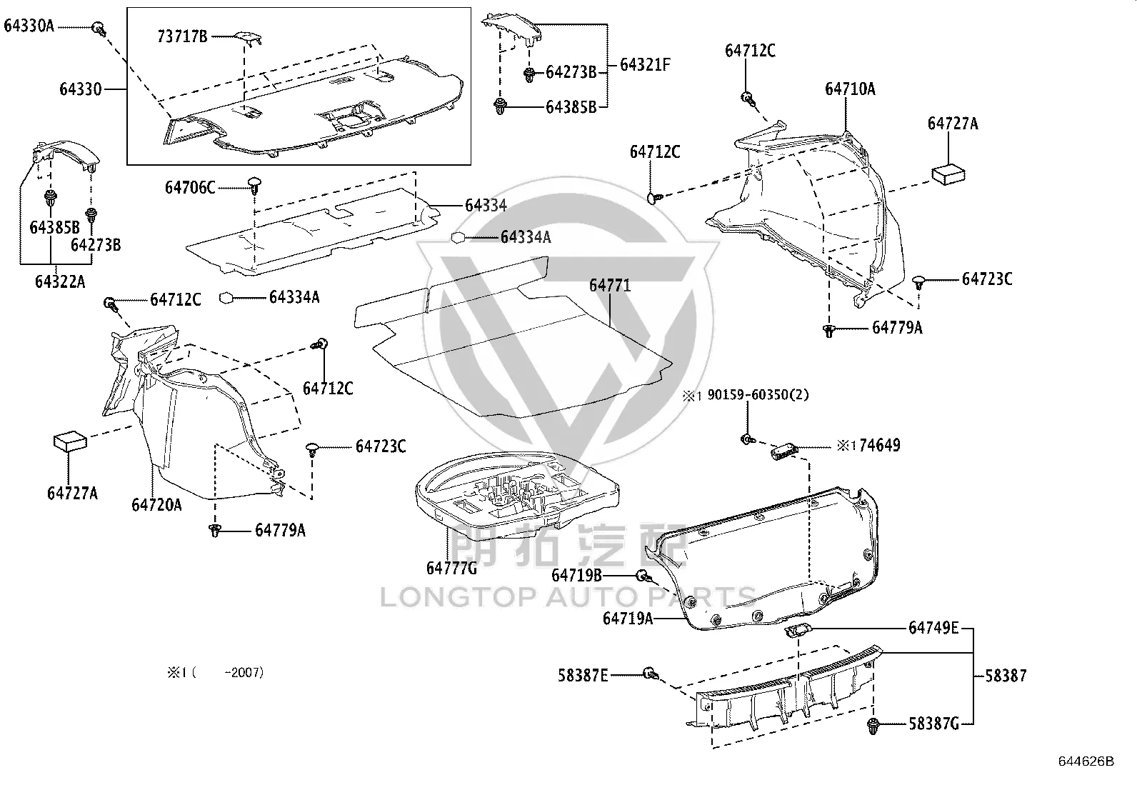 Trunk Carpet 64771-02610 for Toyota Levin