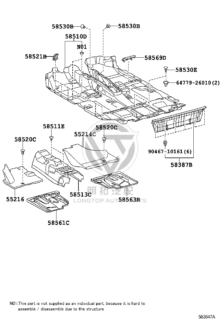 Rear wall trim panel 58387-0R030 for Toyota RAV4
