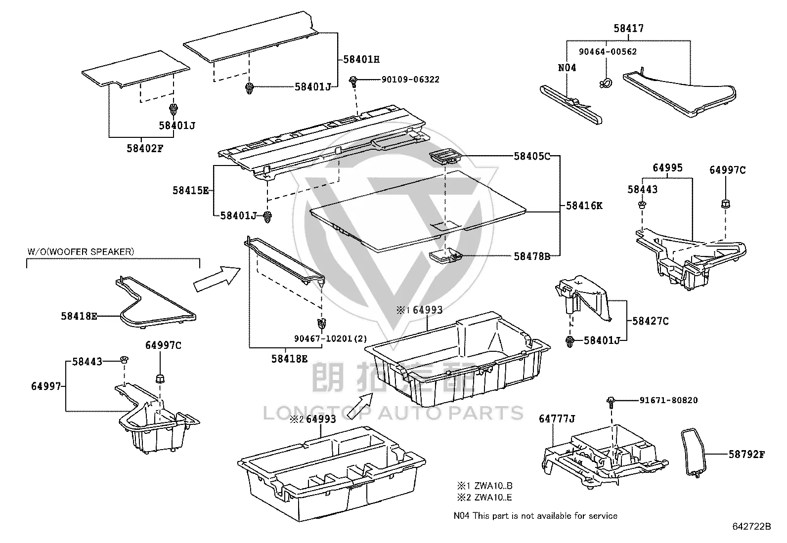 Rear Floor Box 64993-76031 for Lexus CT200H