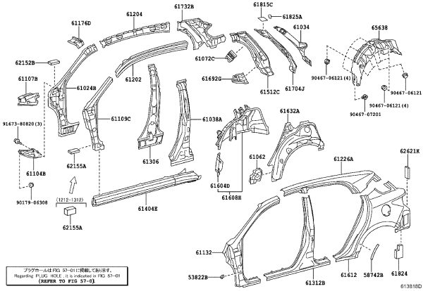 Rear Fender Left 61612-76010 for Lexus CT200H